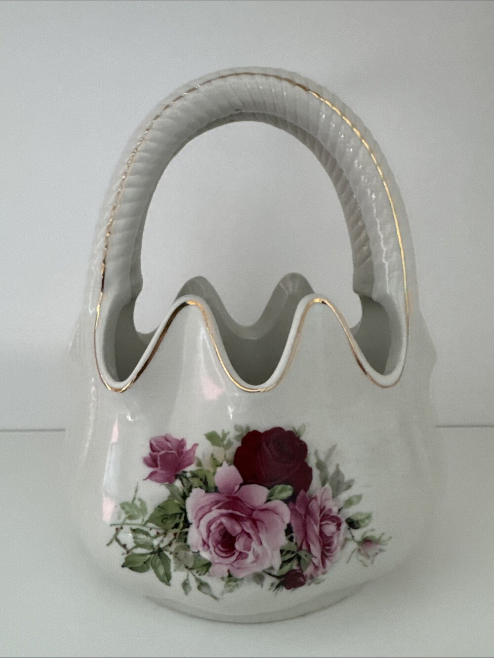 Formalities by Baum Bros Victorian Rose Collection porcelain basket, Planter